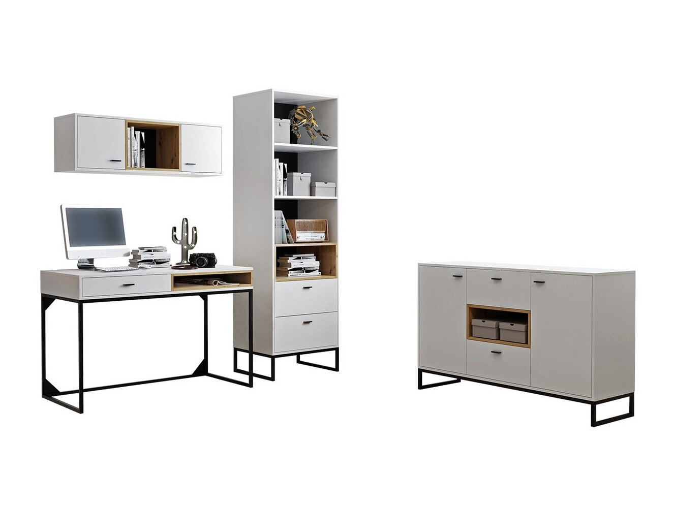 Mājas biroja komplekts Baltesi 116 (Balts + Artisan ozols)