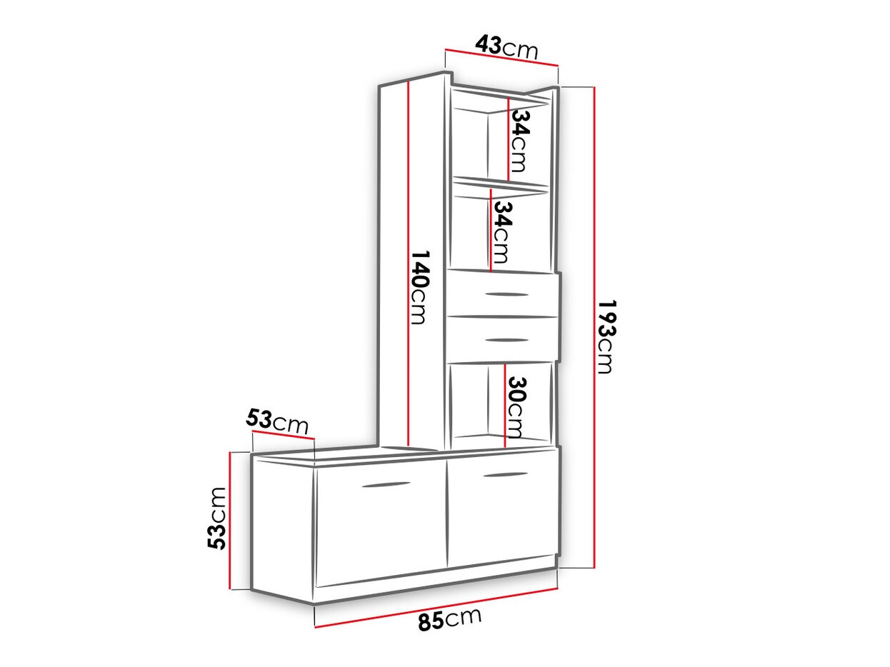 Стеллаж Salmere 105 (Белый + Глянцевый серый)