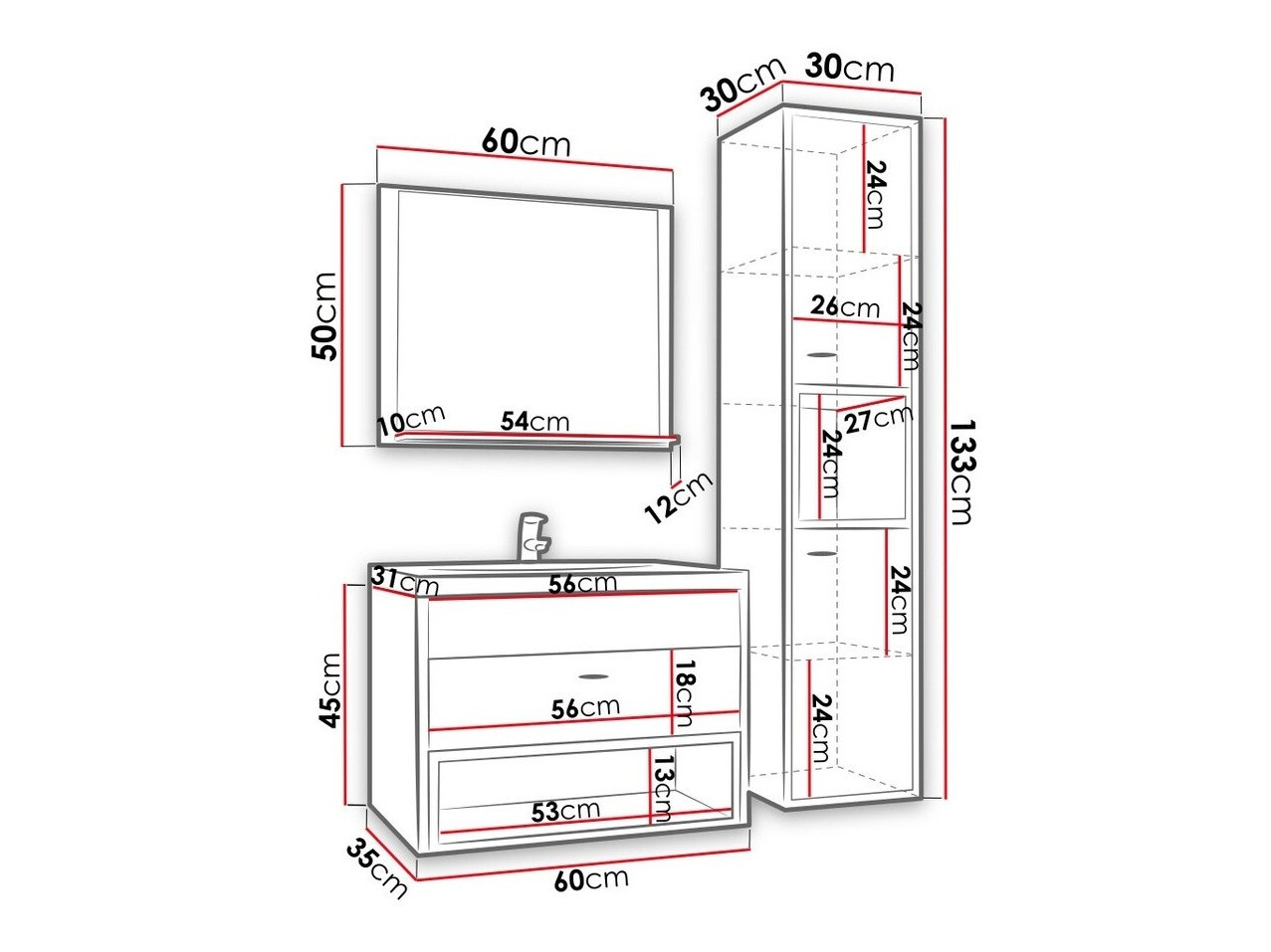 Набор для ванной комнаты Baltesi 100 (Белый + Artisan дуб)