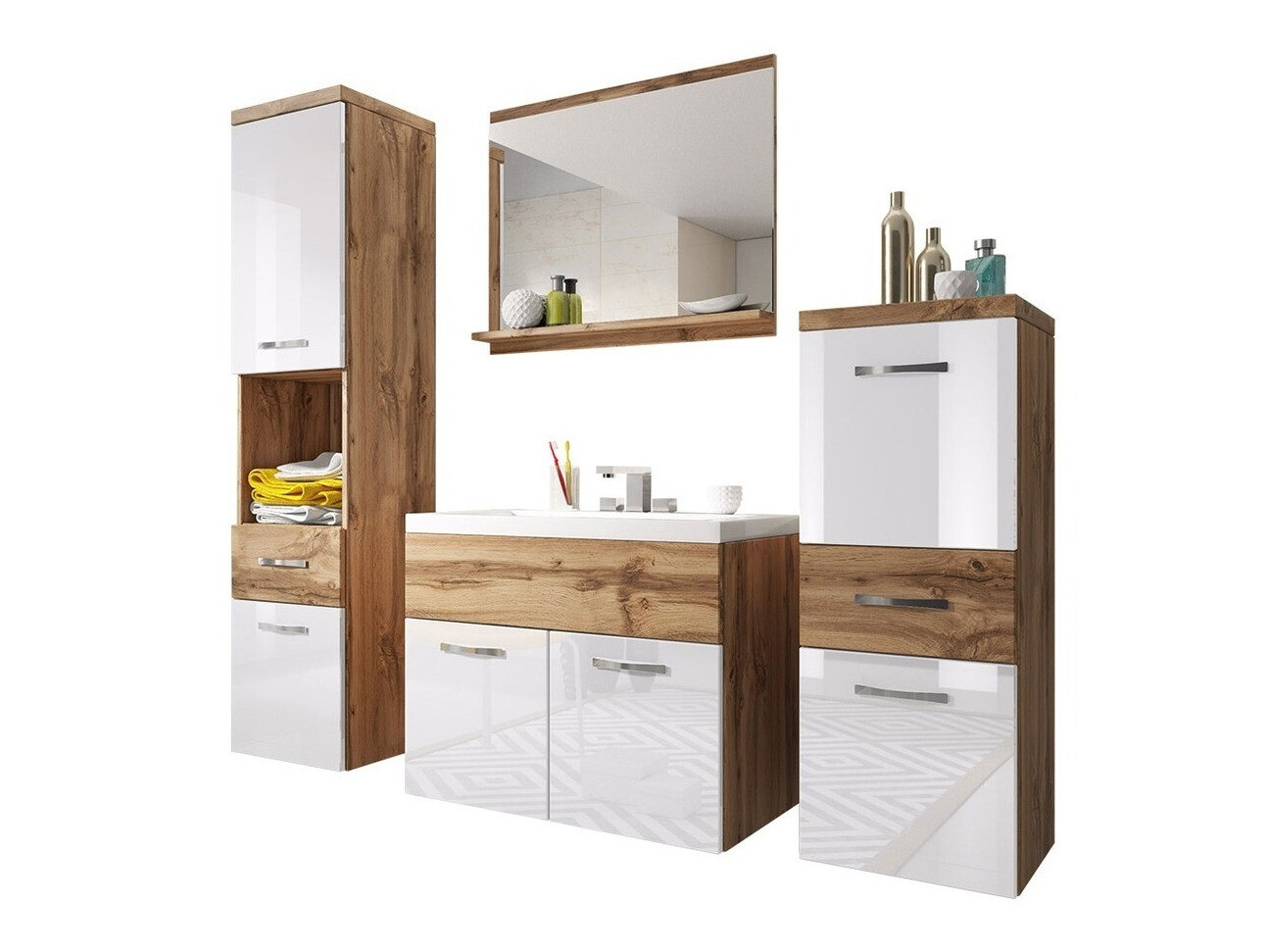 Набор для ванной комнаты Sarasota 109 (Дуб вотан + Глянцевый белый)