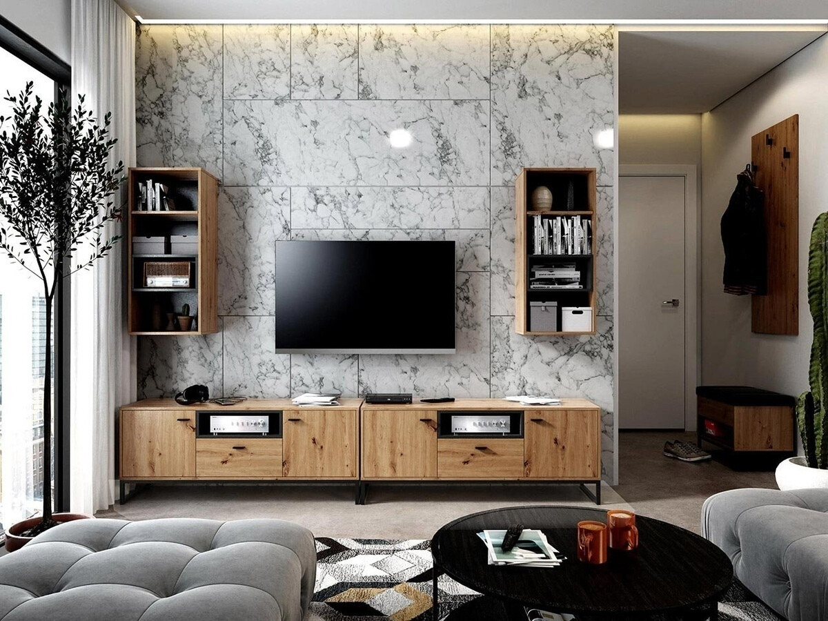 Настенная полка Baltesi 112 (Artisan дуб + Чёрный)