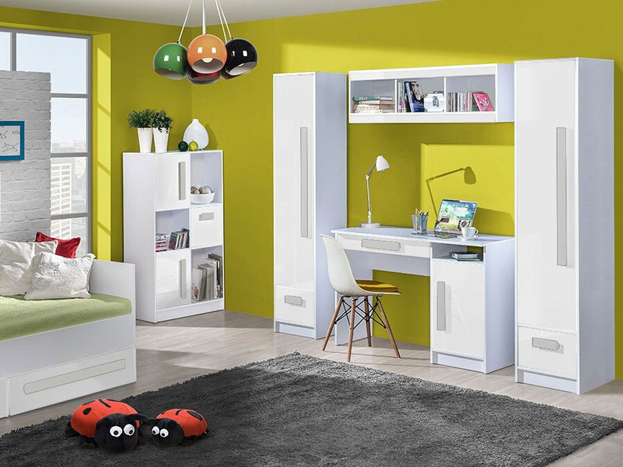 Стеллаж Merevari 101 (Белый + Глянцевый белый + Серый)