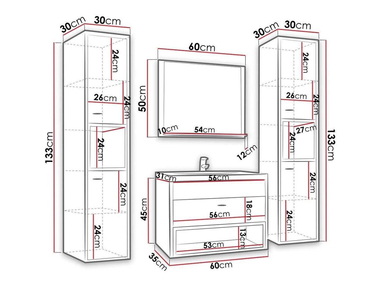 Vannas komplekts Baltesi 101 (Balts + Artisan ozols)