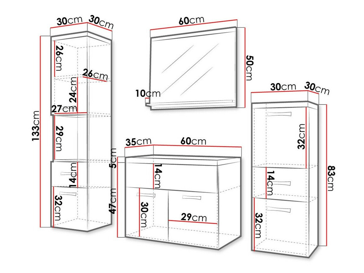Vannas komplekts Sarasota 109 (Balts + Glancēts balts)