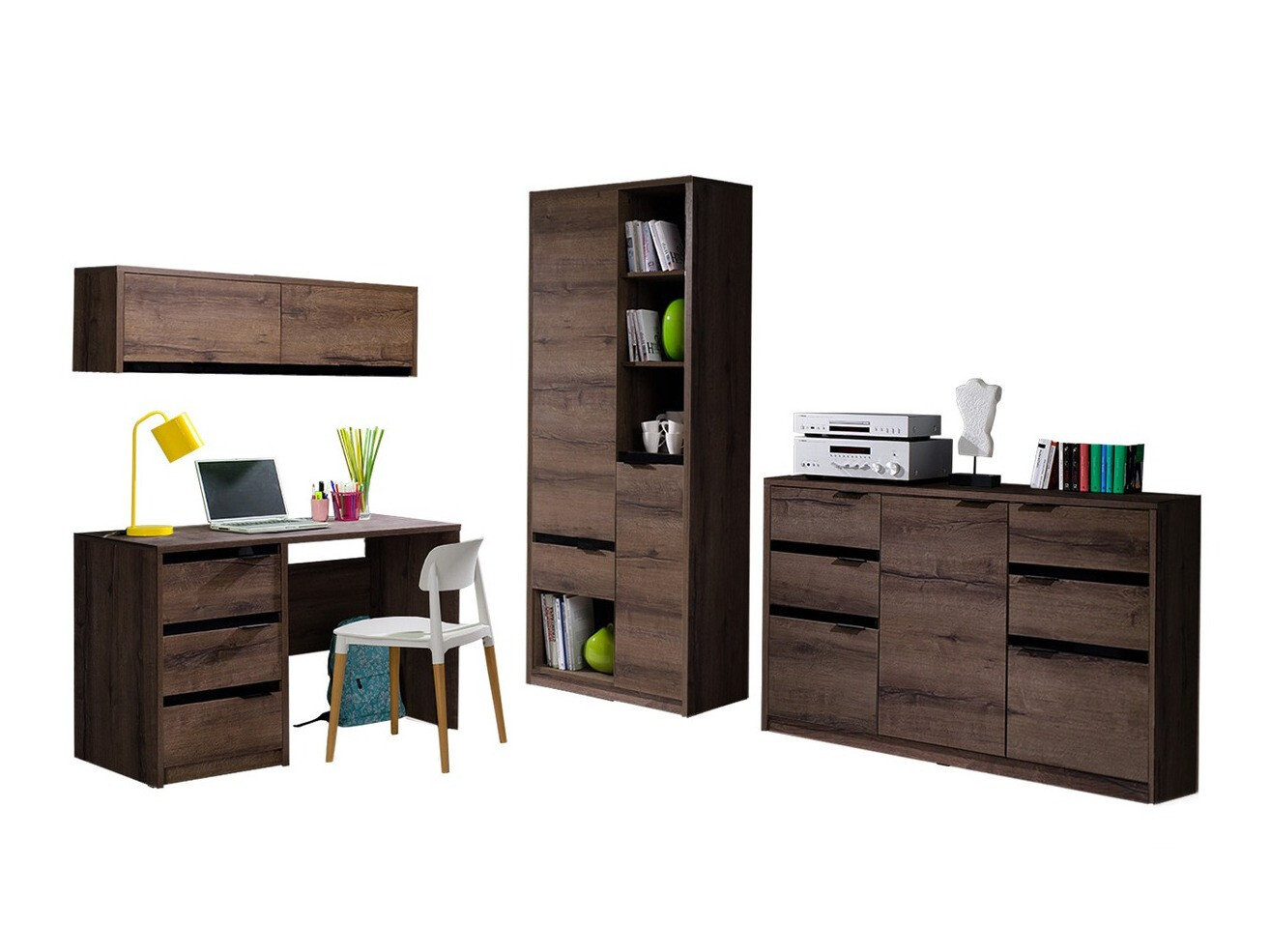 Комплект для домашнего офиса Fivelbo 116 (Монастырский дуб + Глянцевый черный)