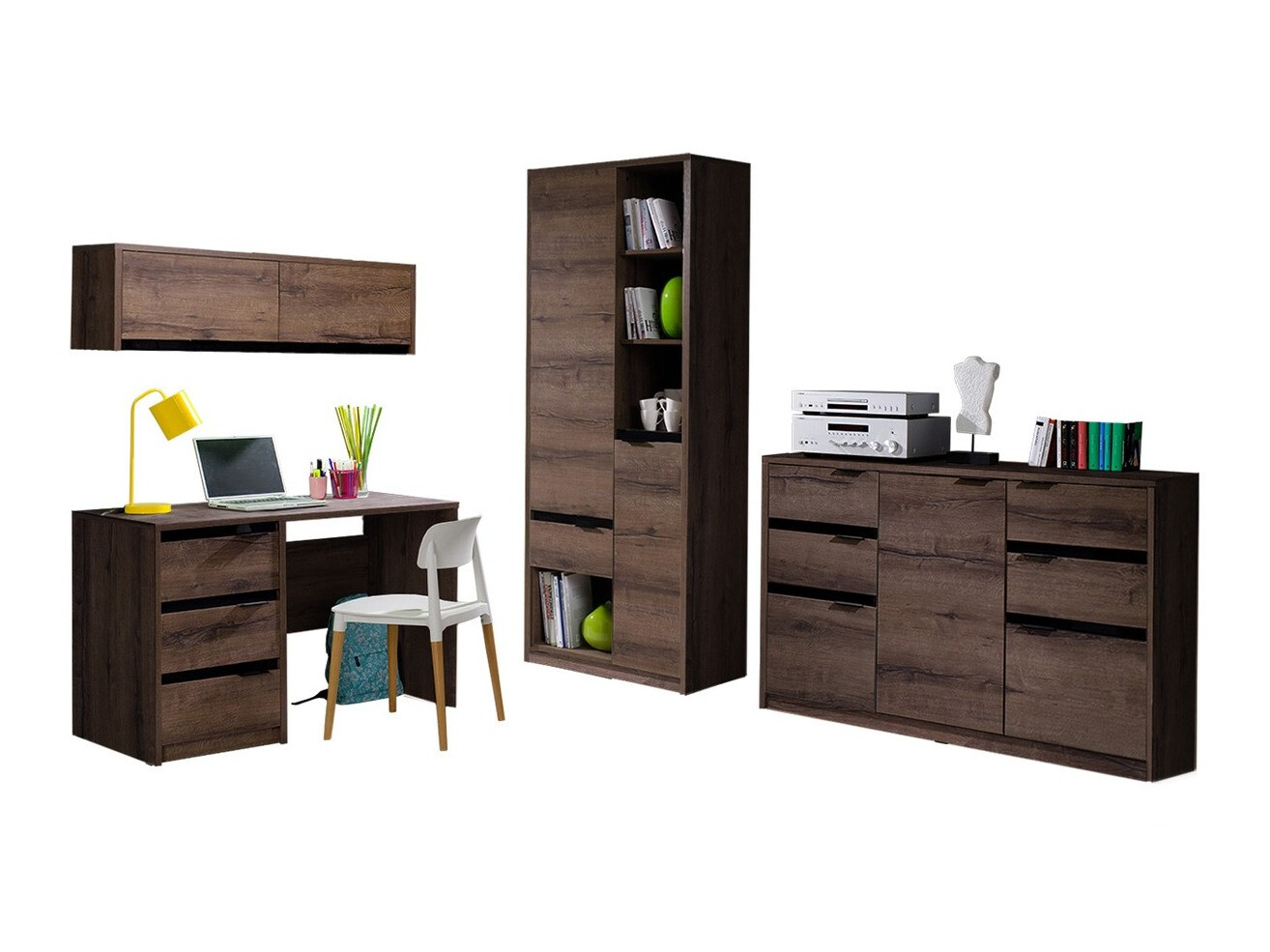 Комплект для домашнего офиса Fivelbo 116 (Монастырский дуб + Глянцевый черный)