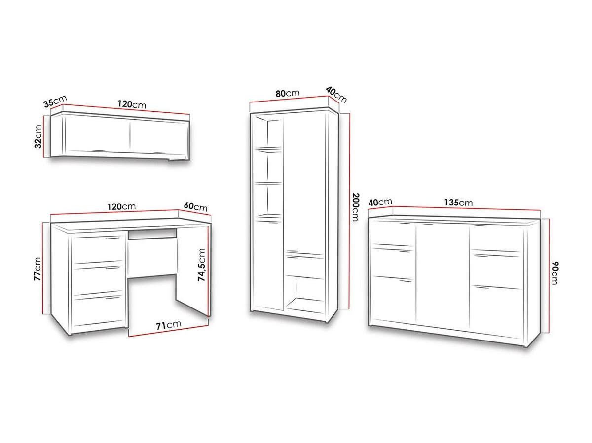 Mājas biroja komplekts Fivelbo 116 (Monastery ozols + Glancēts melns)