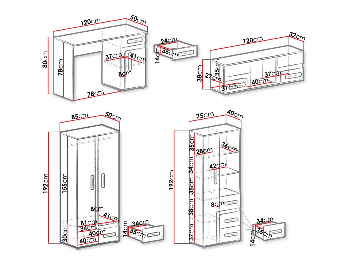 Bērnu istabas komplekts Aviseve 108 (Antracīts + Balts)