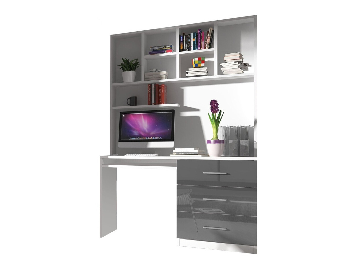 Bērnu istabas komplekts Salmere 110 (Glancēts balts + Glancēts pelēks)