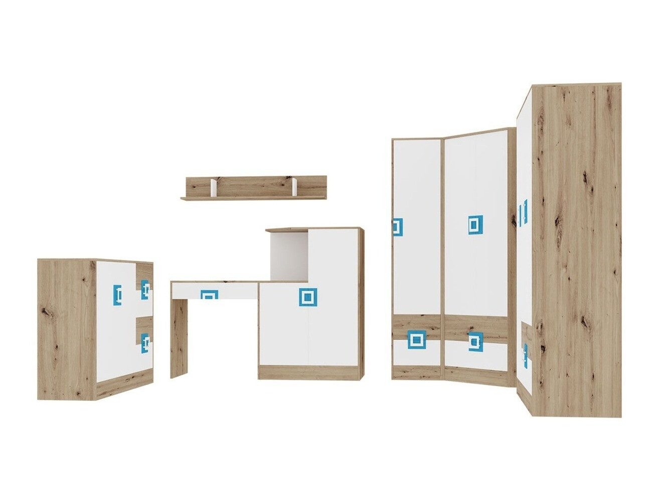Мебельный гарнитур Tolfere 106 (Светлый дуб + Белый + Бирюзовый)