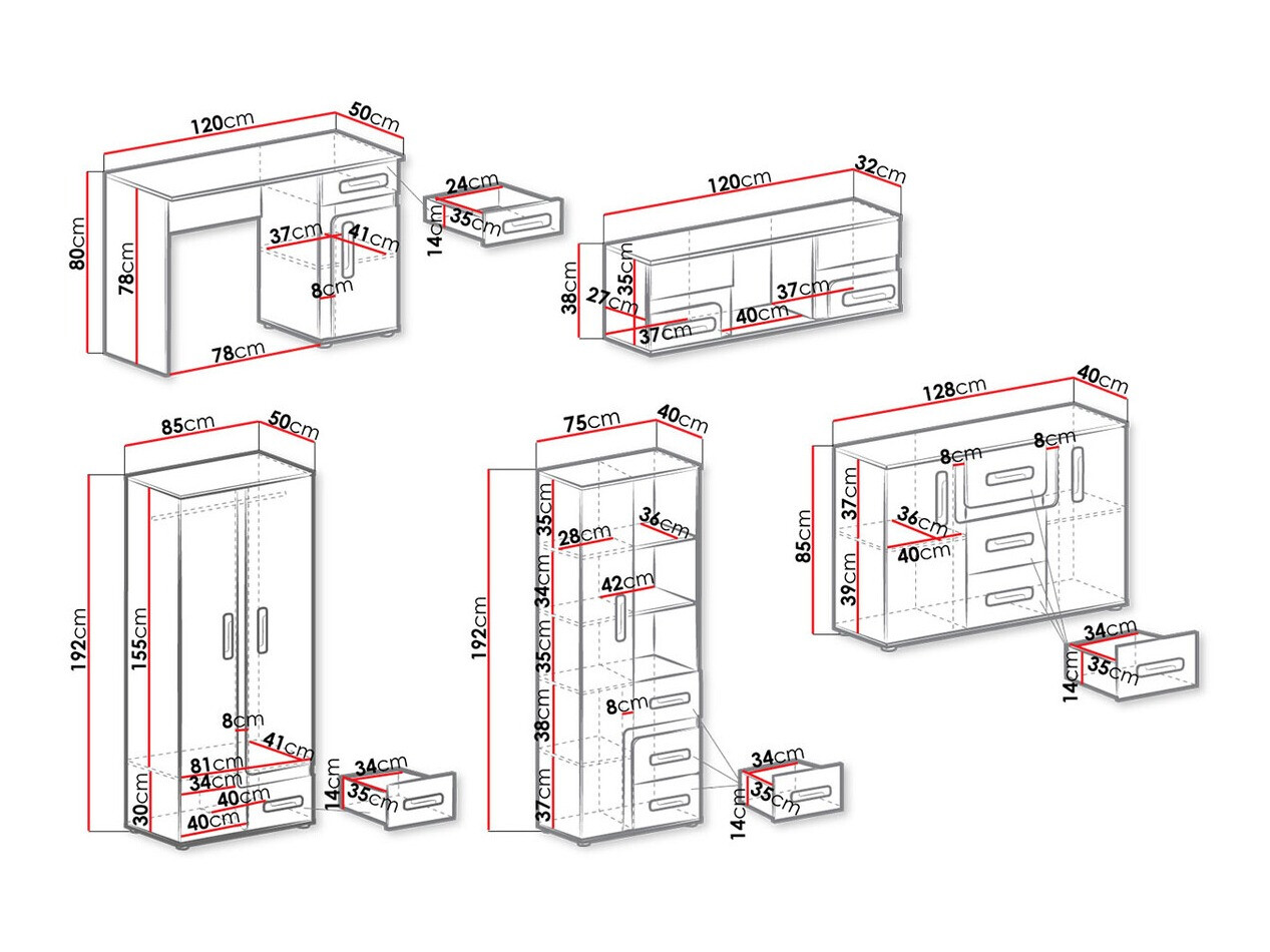 Набор для детской комнаты Aviseve 107 (Антрацит + Белый)