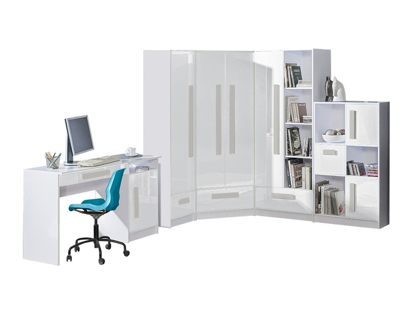 Набор для детской комнаты Merevari 107 (Белый + Глянцевый белый + Серый)