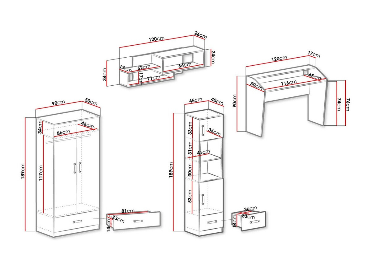 Bērnu istabas komplekts Sorviru 106 (Balts + Tumši rozā)