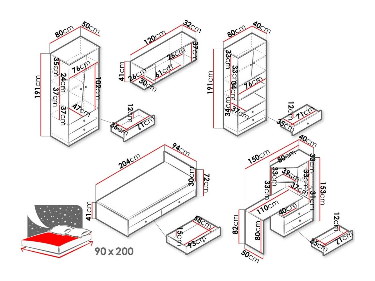 Mēbeļu komplekts Almira 114 (Artisan ozols + Balts + Pelēks)