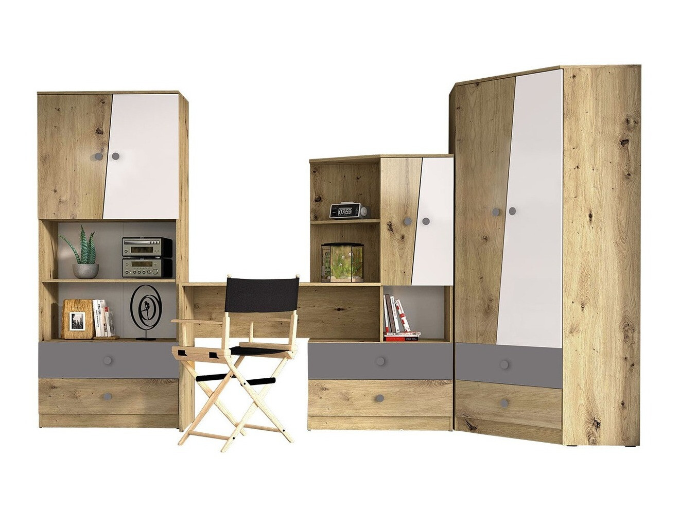 Mēbeļu komplekts Almira 116 (Artisan ozols + Balts + Pelēks)