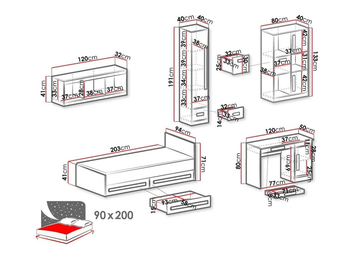 Набор для детской комнаты Merevari 108 (Белый + Глянцевый Бирюзовый)