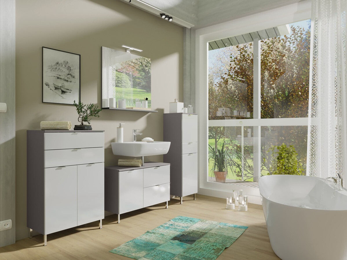 Hапольные шкафчик для ванной Lomcamo 103 (Глянцевый белый + Графит)