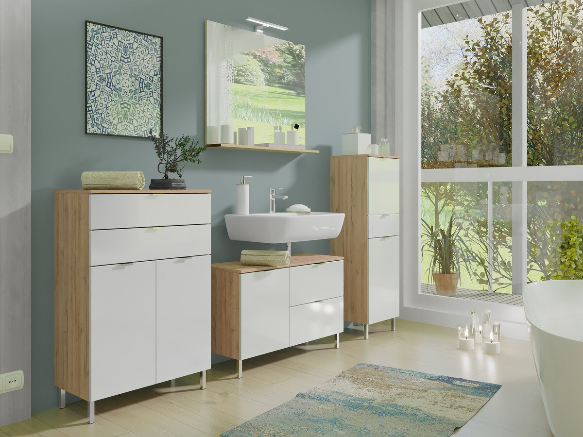 Hапольные шкафчик для ванной Lomcamo 103 (Глянцевый белый + Внук дуб)