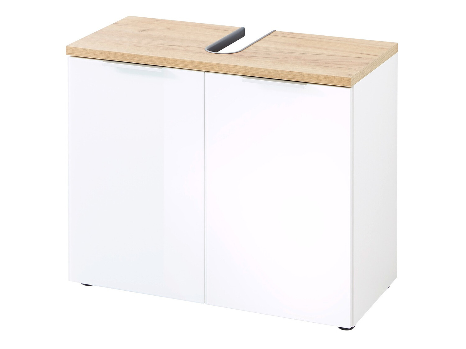 Stāvošs vannas istabas skapītis izlietnei Levciro 102 (Glancēts balts + Navarra ozols)