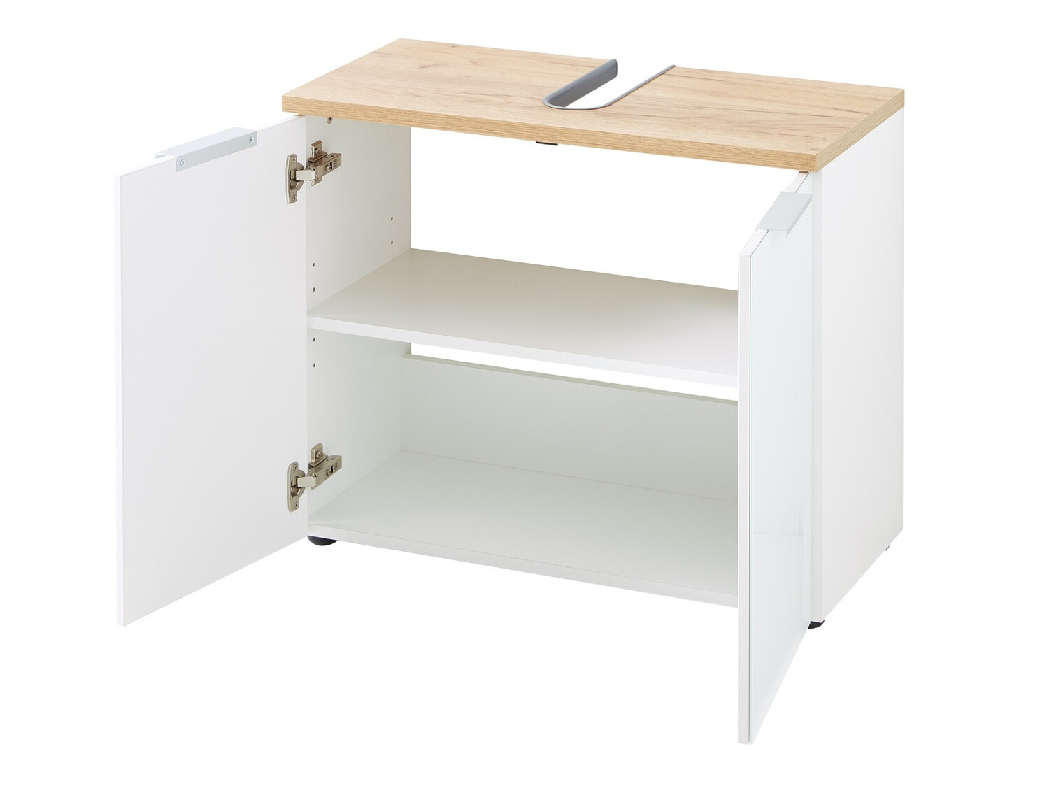 Stāvošs vannas istabas skapītis izlietnei Levciro 102 (Glancēts balts + Navarra ozols)