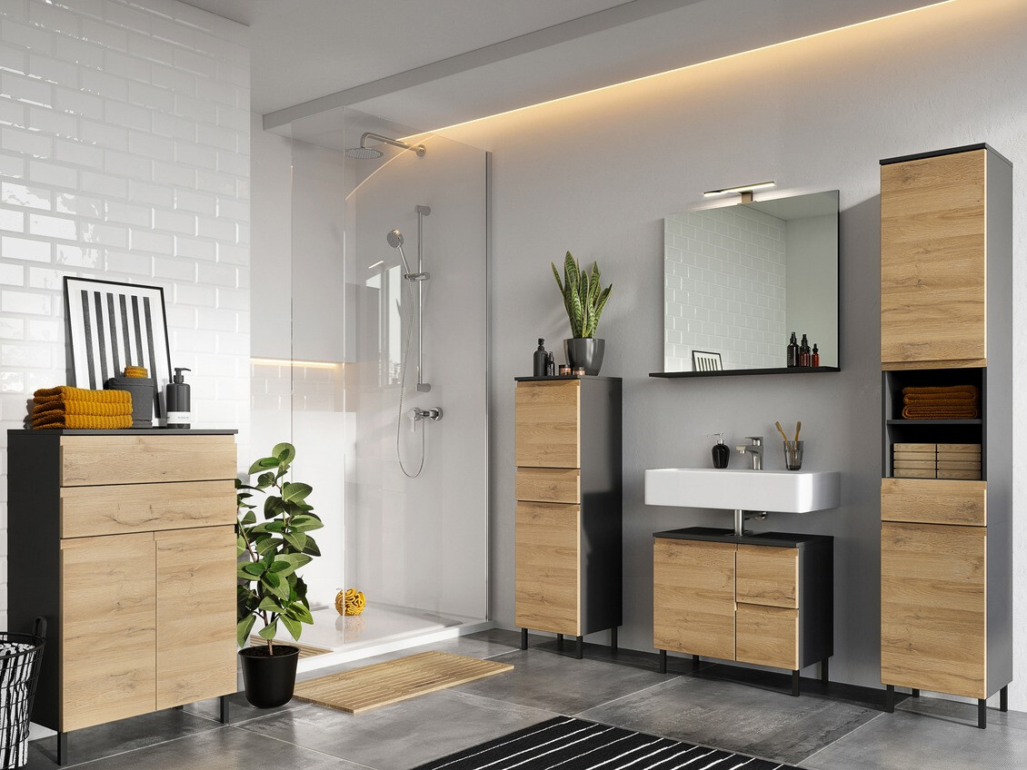 Stāvošs vannas istabas skapītis izlietnei Talmira 103 (Grafīts + Grandson ozols)