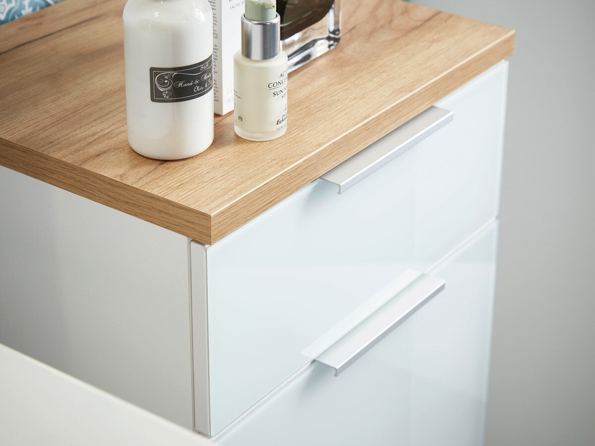 Stāvošs vannas skapītis Levciro 103 (Balts + Navarra ozols)