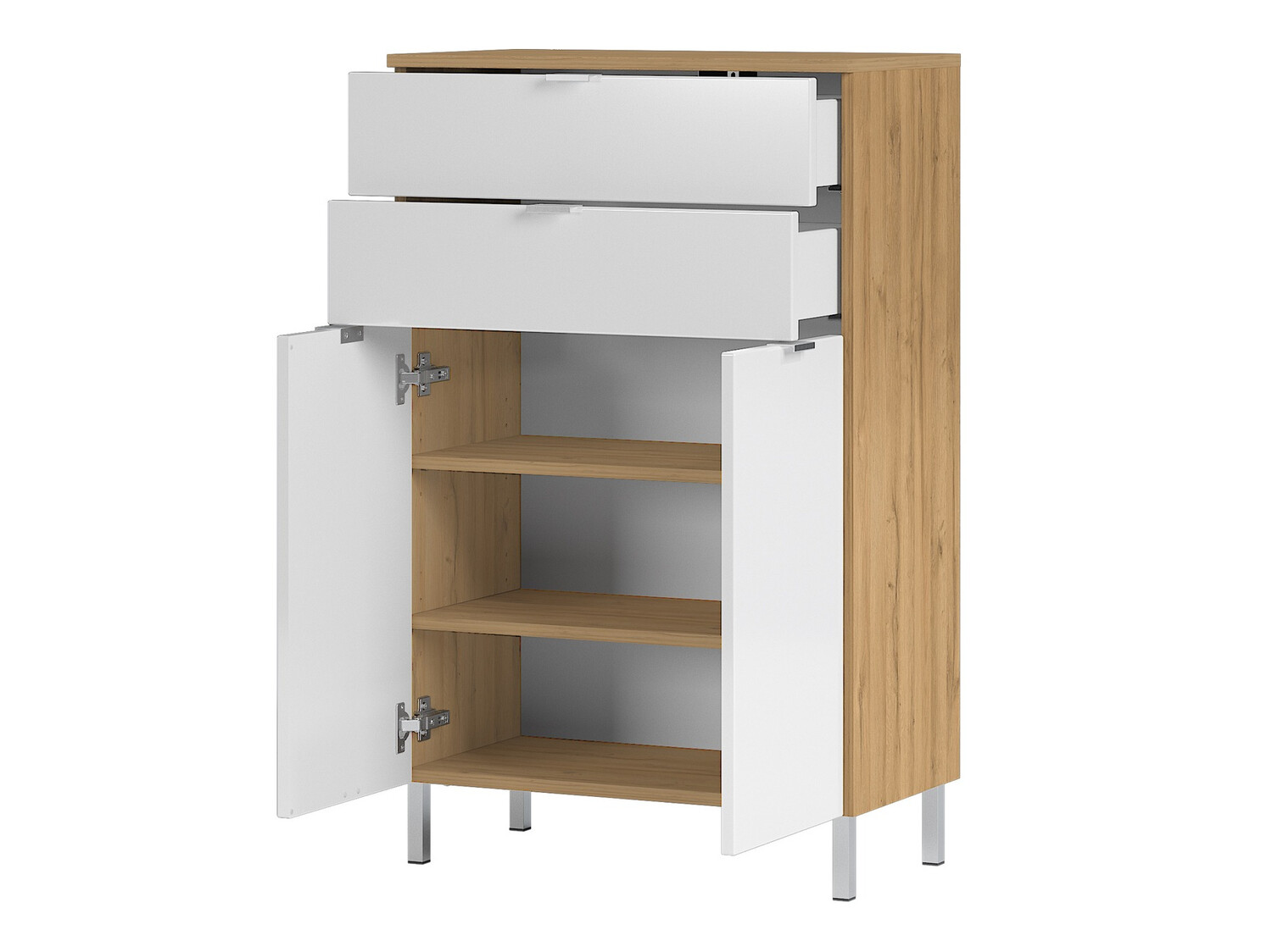 Stāvošs vannas skapītis Lomcamo 102 (Glancēts balts + Grandson ozols)