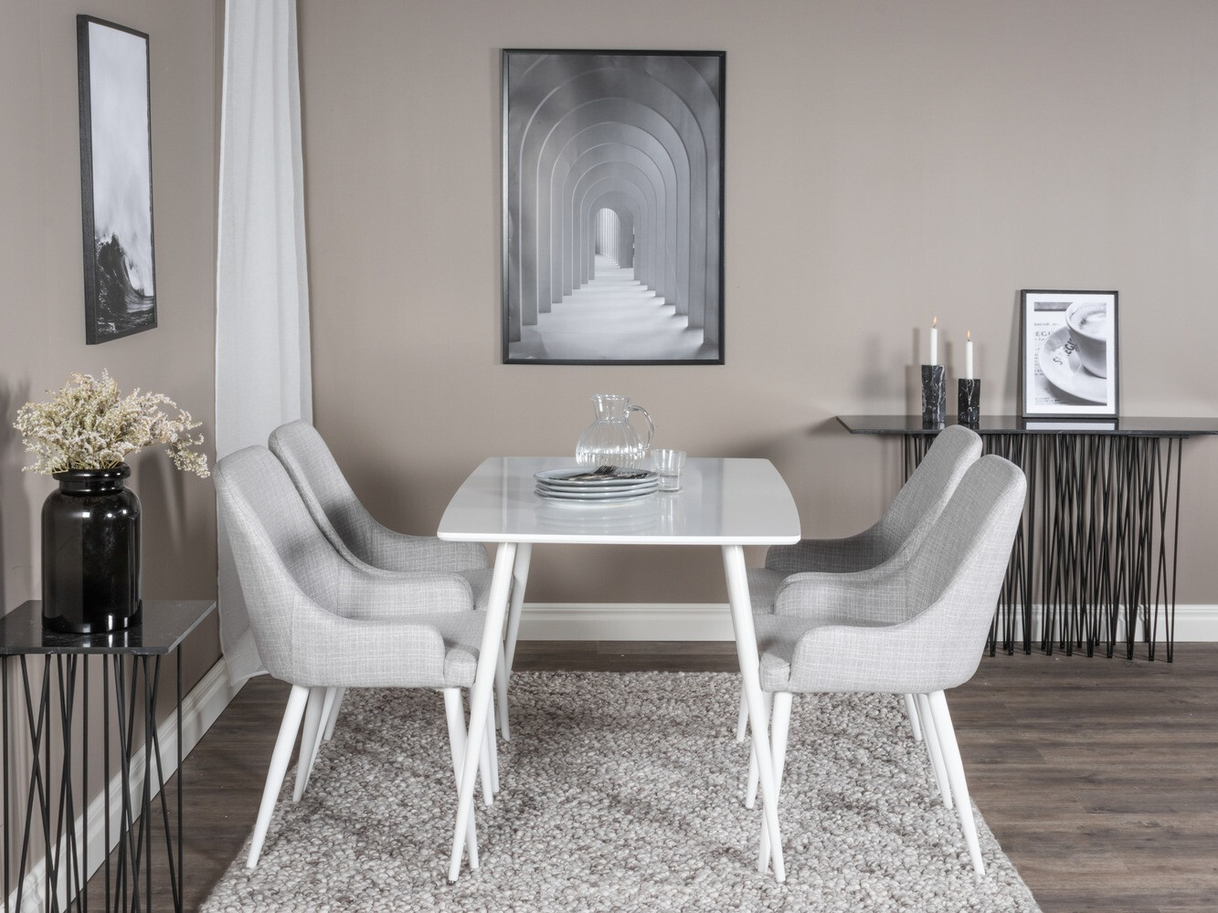 Ēdamistabas komplekts Dallas 1895 (Balts + Gaiši pelēks)