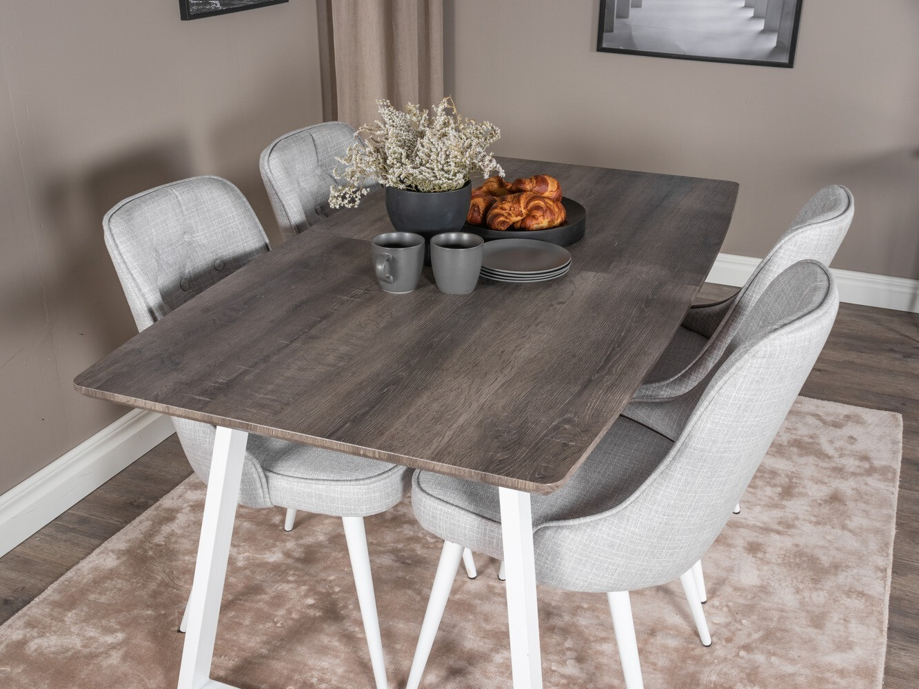 Ēdamistabas komplekts Dallas 1805 (Balts + Gaiši pelēks)