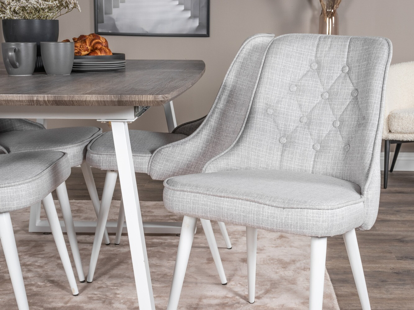 Ēdamistabas komplekts Dallas 1805 (Balts + Gaiši pelēks)