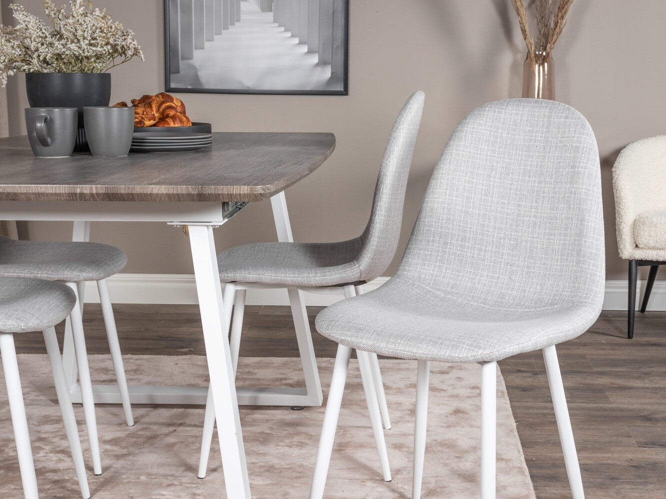 Ēdamistabas komplekts Dallas 1979 (Balts + Gaiši pelēks)