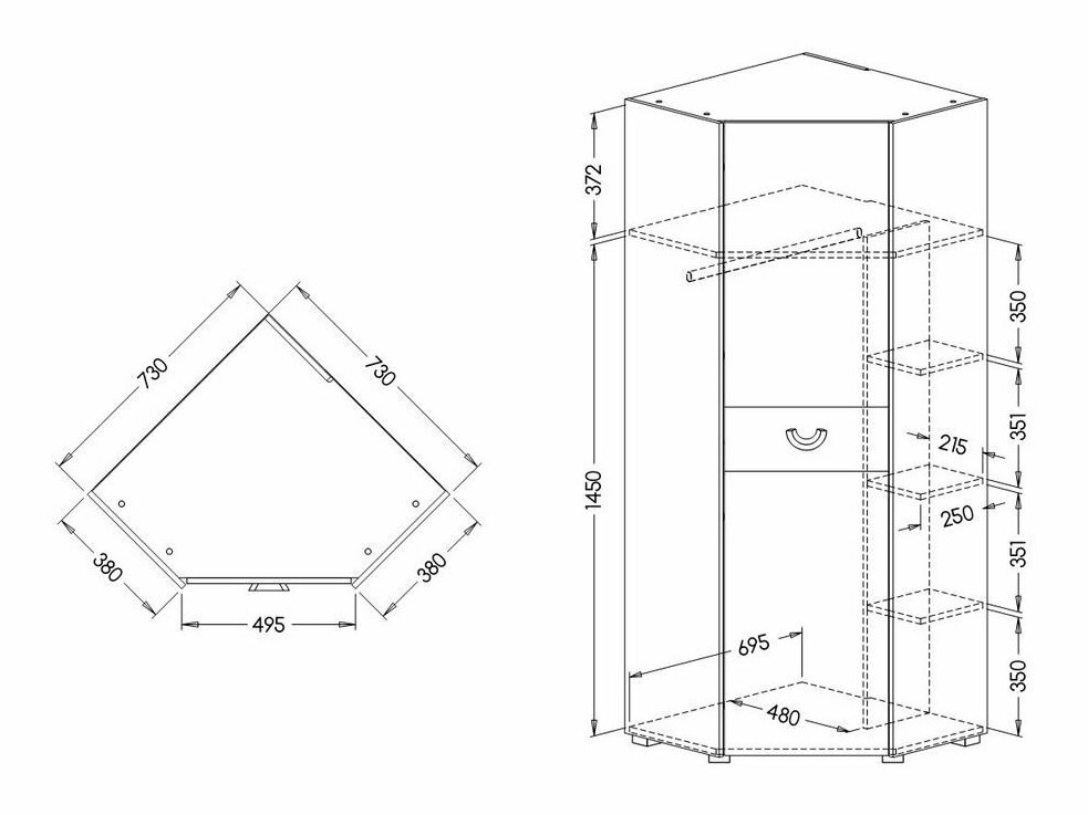 Stūra skapis Lomteo 106