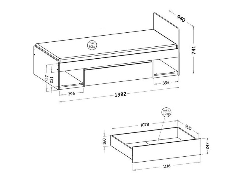 Кровать Evaropha 108 (Дуб вотан + Белый)