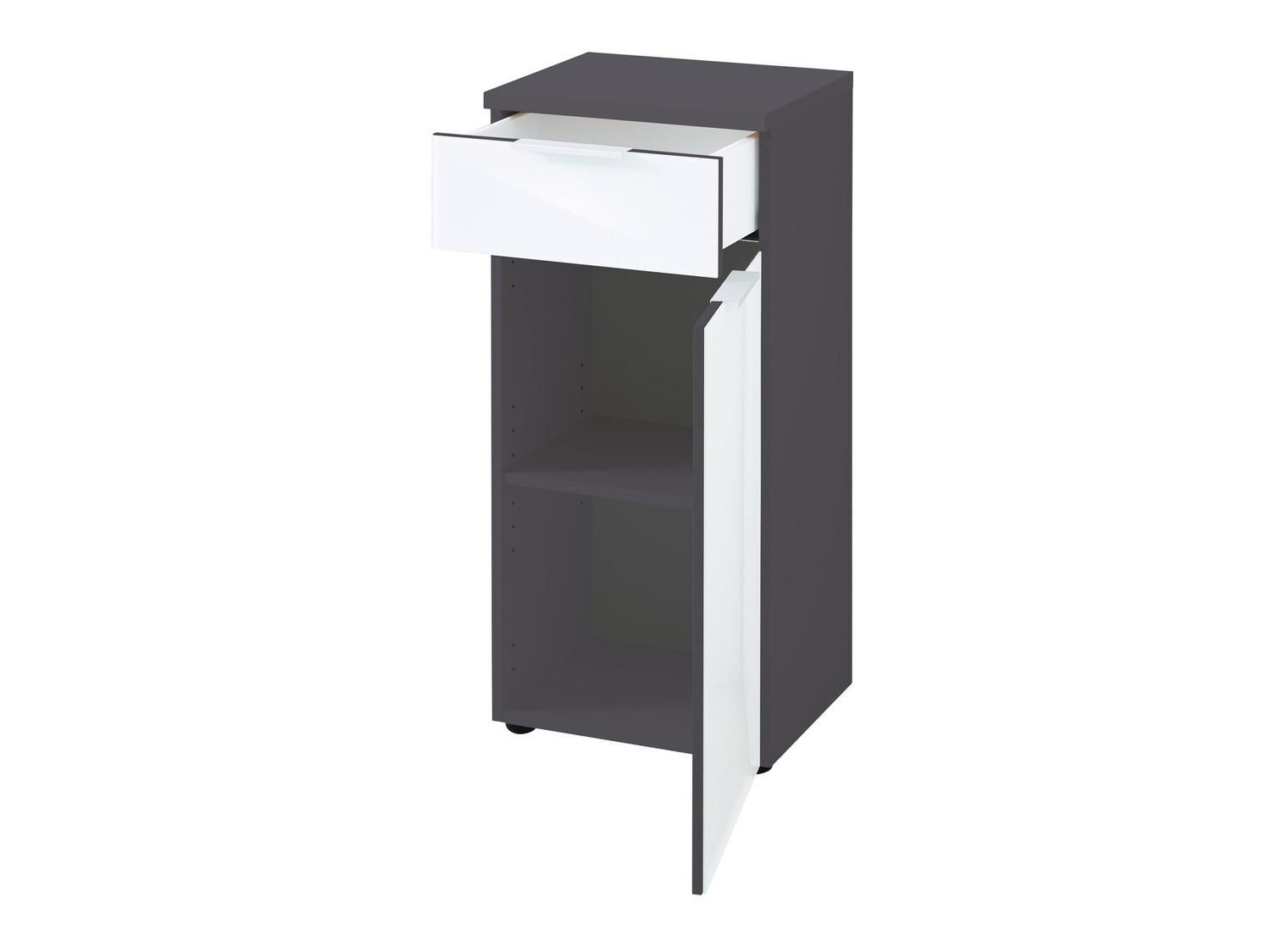 Stāvošs vannas skapītis Levciro 101 (Glancēts balts + Grafīts)