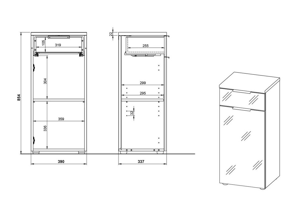 Stāvošs vannas skapītis Levciro 101 (Glancēts balts + Grafīts)