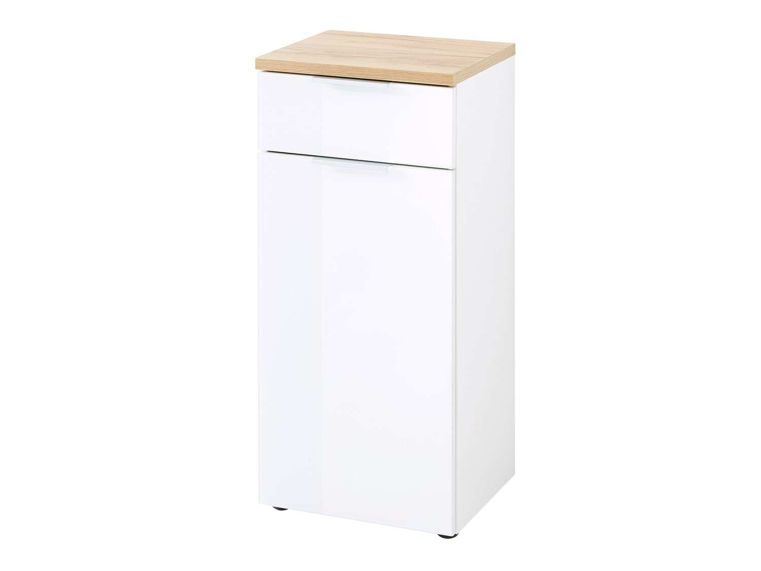 Stāvošs vannas skapītis Levciro 101 (Glancēts balts + Navarra ozols)