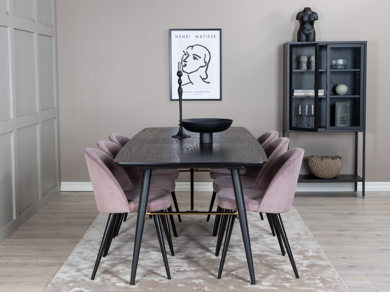 Ēdamistabas komplekts Dallas 1447 (Tumši rozā + Melns)