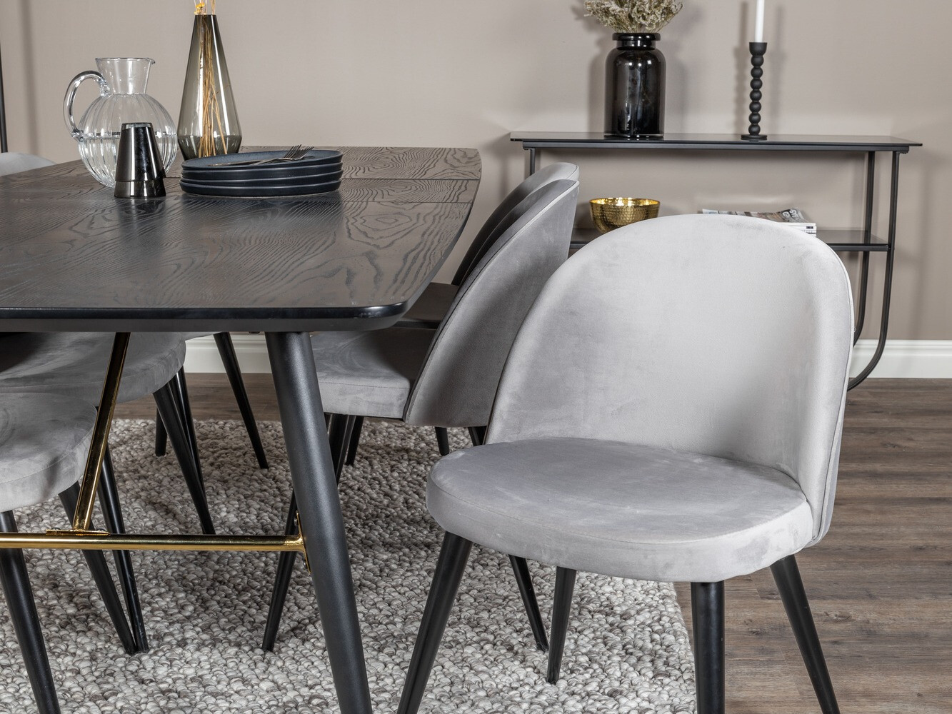 Ēdamistabas komplekts Dallas 1449 (Gaiši pelēks + Melns)