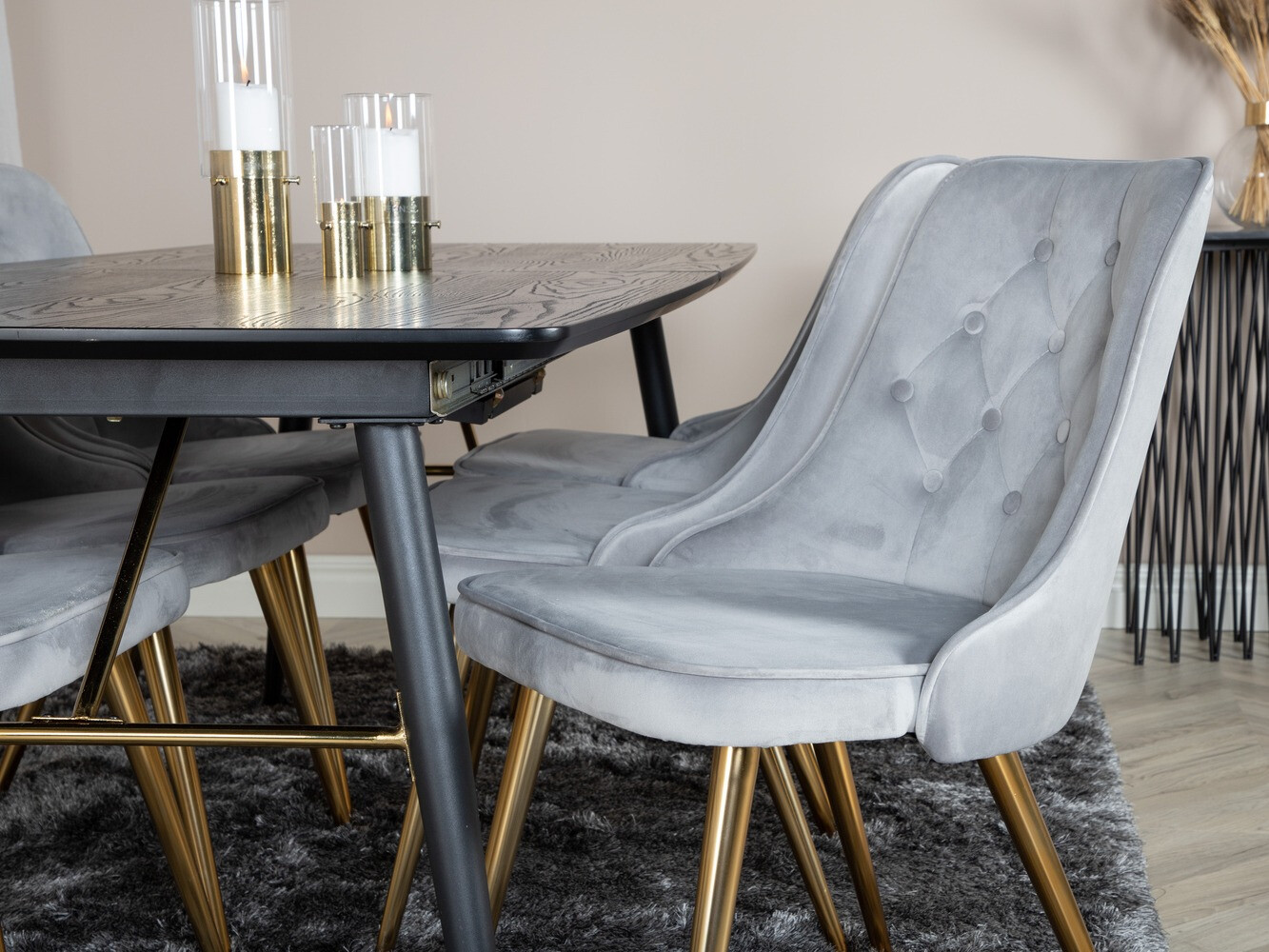 Ēdamistabas komplekts Dallas 1453 (Gaiši pelēks + zelta)