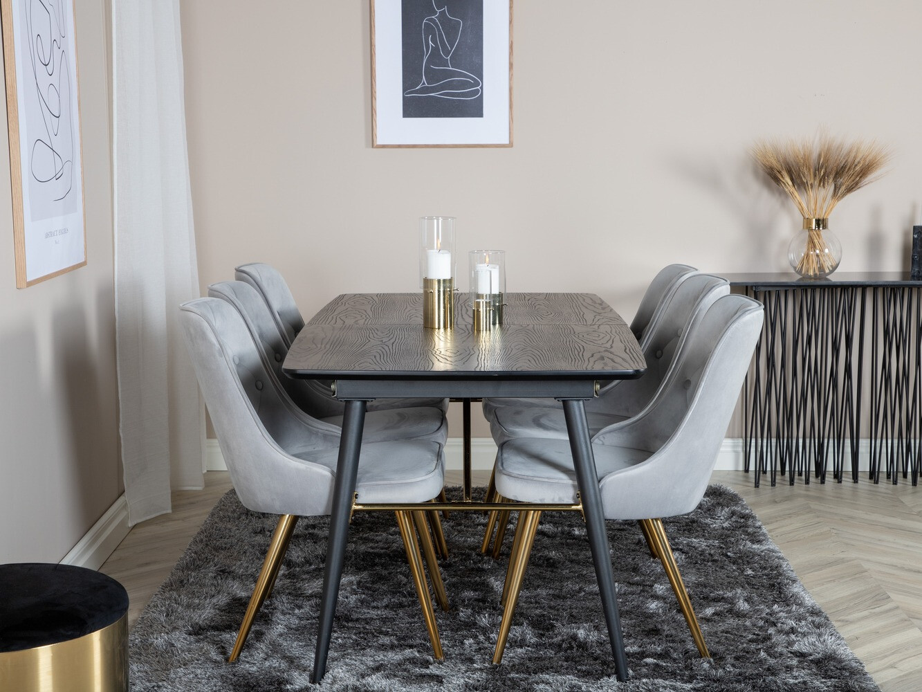 Обеденный гарнитур Dallas 1453 (Светло-серый + золотой)