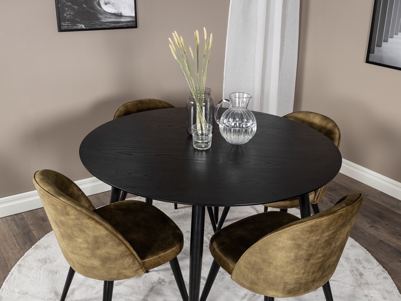 Ēdamistabas komplekts Dallas 1559 (Putekļaini zaļa + Melns)