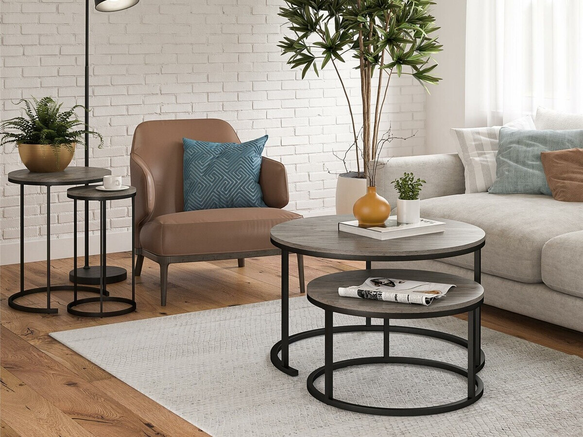 Žurnālu galdiņu komplekts Tulsa 234 (Pelēks ozols + Melns)