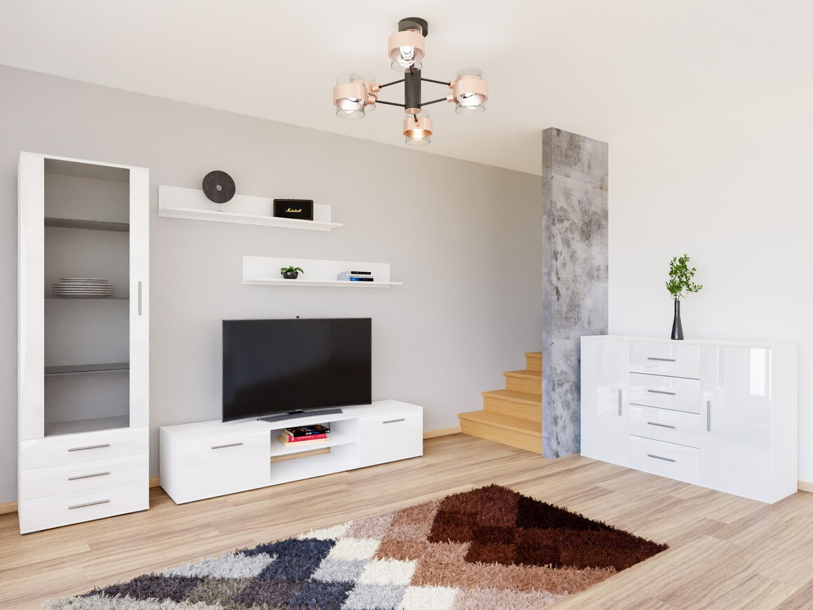 Viesistabas komplekts Tornola 108 (Balts + Glancēts balts)