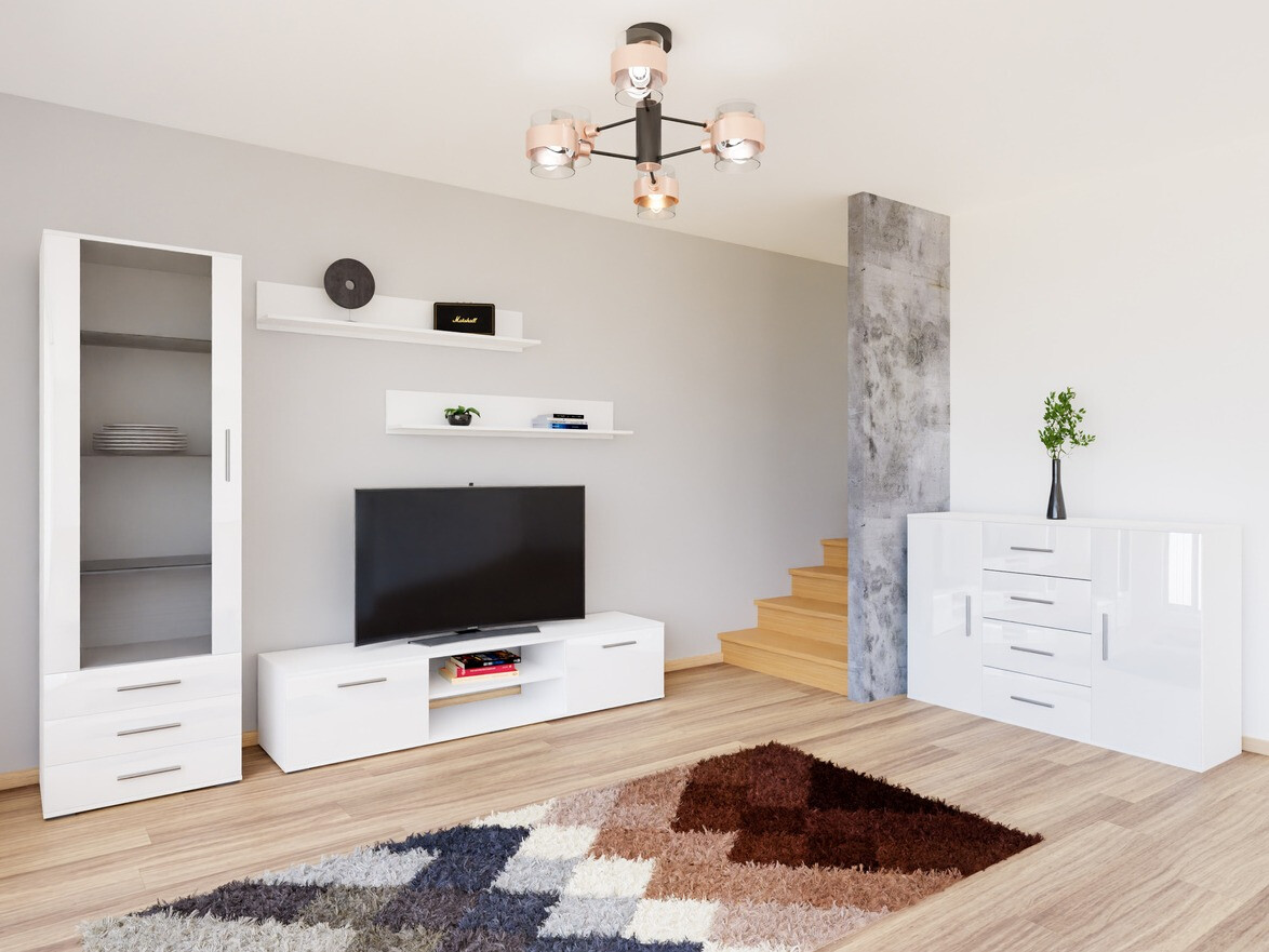 Viesistabas komplekts Tornola 108 (Balts + Glancēts balts)