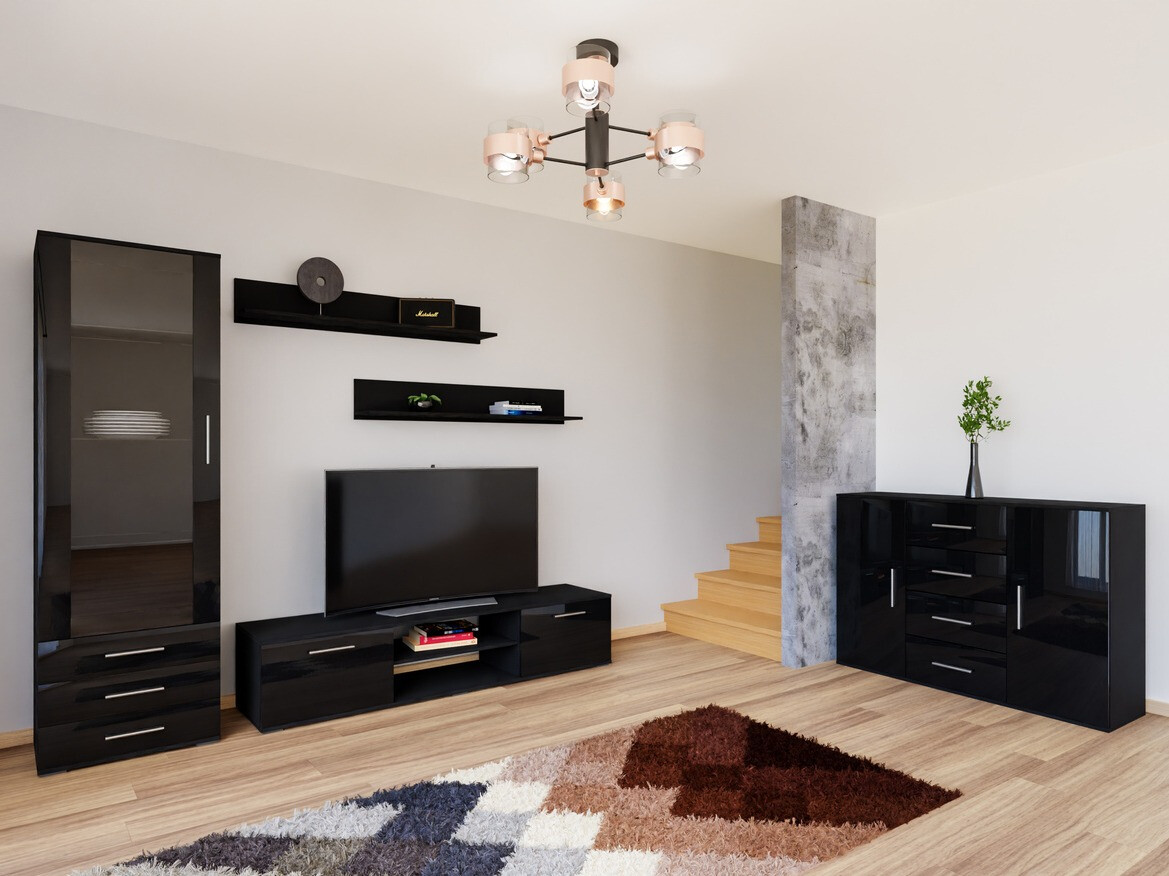 Viesistabas komplekts Tornola 108 (Melns + Glancēts melns)