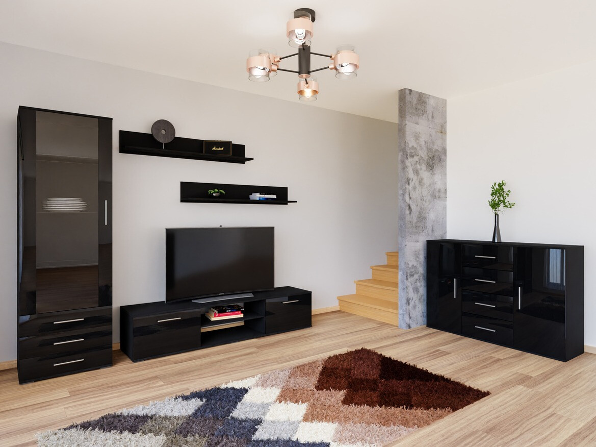 Viesistabas komplekts Tornola 108 (Melns + Glancēts melns)