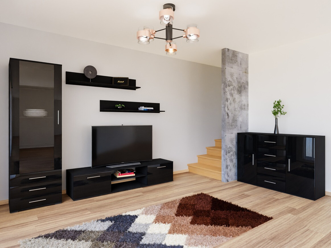 Viesistabas komplekts Tornola 108 (Melns + Glancēts melns)