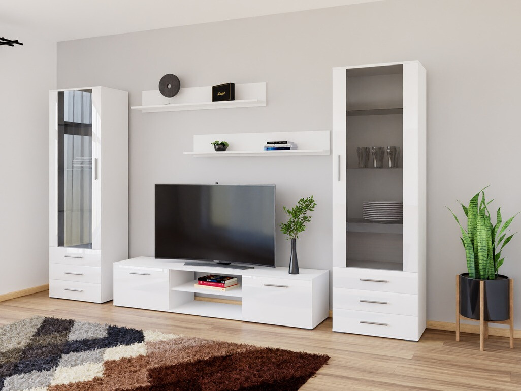 Viesistabas komplekts Tornola 109 (Balts + Glancēts balts)