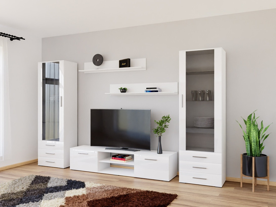 Viesistabas komplekts Tornola 109 (Balts + Glancēts balts)