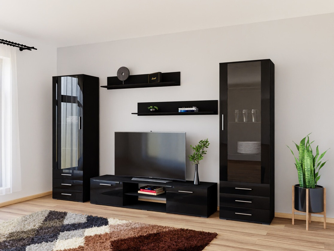 Viesistabas komplekts Tornola 109 (Melns + Glancēts melns)